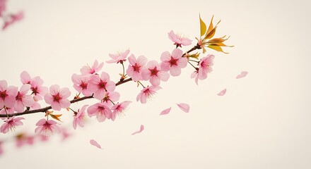 Fototapeta premium Delicate Pink Cherry Blossom Branch: A Serene Springtime Image