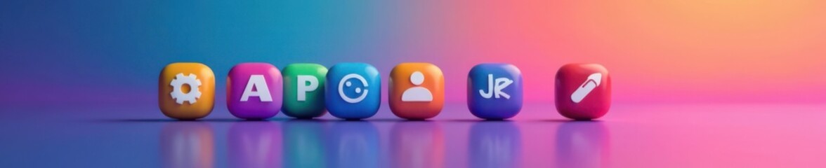 Colorful gradient app icons on a minimalist background, design, digital, gradients