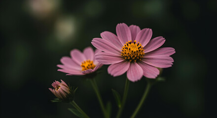Obraz premium A beautiful closeup of pink cosmos and colorful garden flowers in full bloom