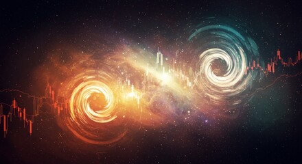 Cosmic Financial Galaxy Abstract Nebula with Market Chart