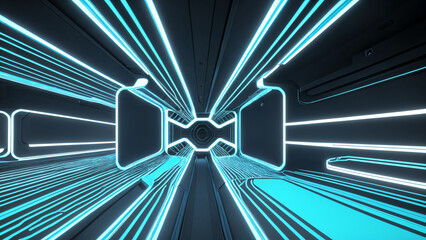 Futuristic Neon Corridor &ndash; Sci-fi Light Tunnel Interior