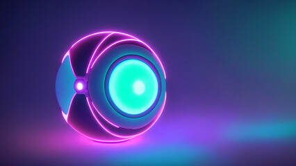 Futuristic Energy Core &ndash; Neon Light Sphere on Dark Background