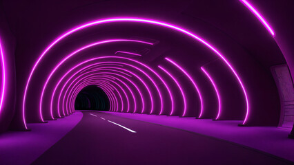 Futuristic Neon Tunnel &ndash; Abstract Glow Vortex in Violet and Cyan