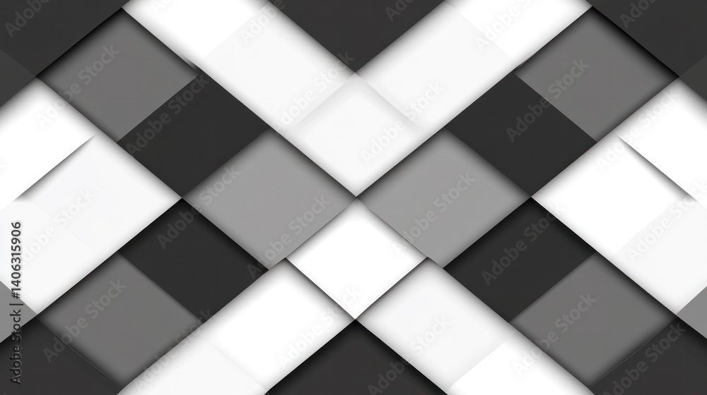 Poster a black and white image with white squares and black triangles. the squares are arranged in a grid p