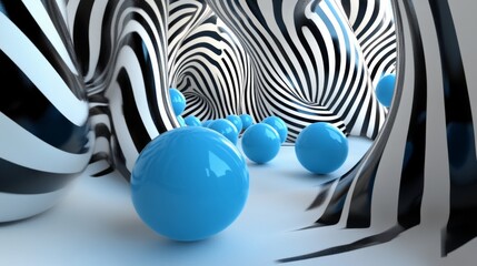 Blue Ball with Abstract Zebra Pattern Minimalist Design