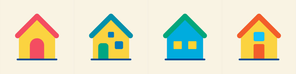 Minimalist Home Illustrations in Bright Yellow, Blue, Green, and Red Tones