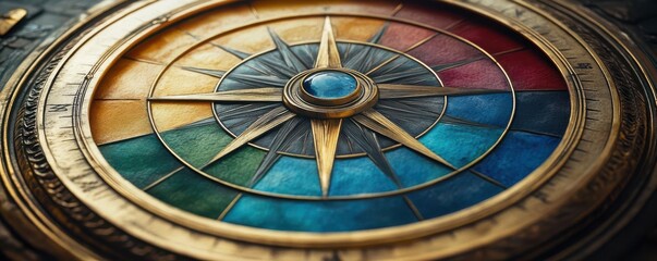 Compass with each direction representing an element, spiritual guidance, Watercolor style
