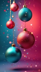 Fototapeta premium Colorful abstract Christmas balls suspended in mid-air, colorful, christmas, shimmering
