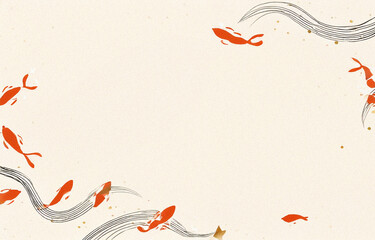 金魚が泳いでいる夏イメージの背景イラスト