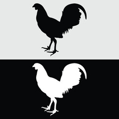 Rooster logo silhouette design in black and white