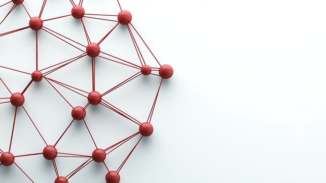 This image features a modern network design with red connections and dots, symbolizing data flow and interaction in a digital environment.