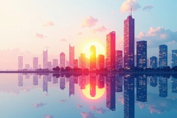 Fototapeta premium Modern Geometric Shape Composition with Cityscapes , steel, architecture