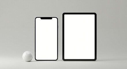Digital Tablet and Mobile Phone Mockup with White Sphere