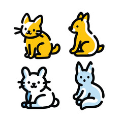 Minimalist Cute Animal Line Art Icon and Doodle Collection Set – Black and White Thin Stroke Vector Illustration for Stickers, Kids, UI/UX, and Clipart Design