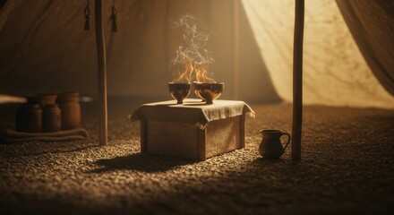 Fire Burning in Bowls Inside Tent with Mystical Lighting