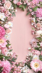 Obraz premium Floral Frame on Pink Wood