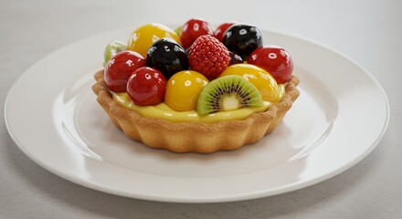 Fruit Tart on White Plate Delicious Dessert Pastry