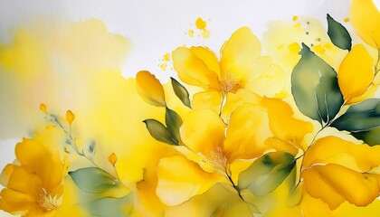 Fototapeta premium 春の光がにじむように、イエローとレモン色が水彩で溶け合い、明るく前向きな印象を与えるテクスチャ