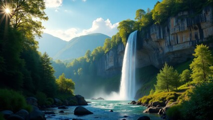 Fototapeta premium Majestic Waterfall Cascading Down a Mountainside