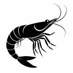 Black Silhouette of a Shrimp Vector Illustration