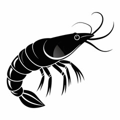 Black Silhouette of a Shrimp Vector Illustration