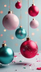 Colorful abstract Christmas balls suspended in mid-air , sparkles, decorative, floating