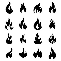 Simple fire shapes flame icon set heat silhouette element graphics