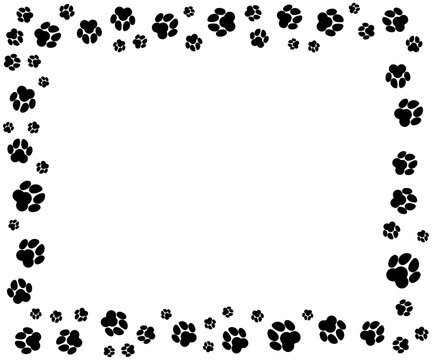 Rectangular frame with pet paw dog footprint pattern minimalist illustration