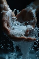 Fototapeta premium Ephemeral Bubbles: A Captivating Close-Up of Hands Cupping Cleansing Foam, a Study in Light and Shadow