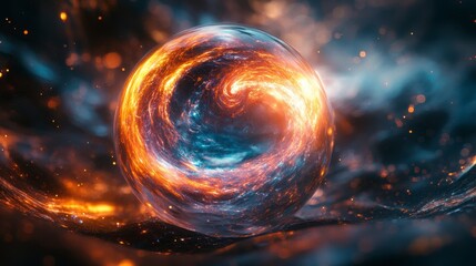 Obraz premium Cosmic Sphere Surrounded by Vibrant Swirling Energy and Light