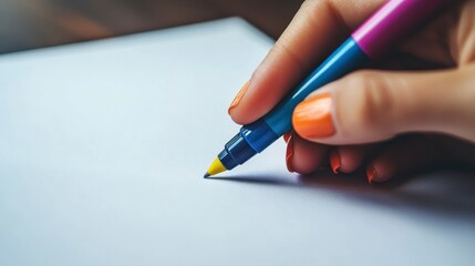 Colorful Pen on Blank Paper with Vibrant Nail Polish Accent