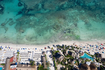 Aerial View of Playa del Carmen and the Turquoise Caribbean Sea