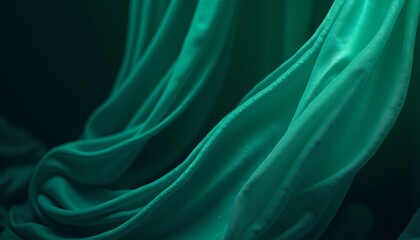 Obraz premium Black dark teal jade emerald sea aventurine green abstract background. Silk satin fabric. Glitter shimmer. Color gradient. Line stripe wave shadow. Drapery curtain. Luxury elegant subtle. Blank design