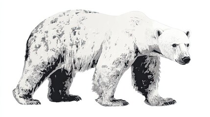 Fototapeta premium Grunge shaped brushed illustration of a Polar Bear (Ursus maritimus), isolated on white background, in style of vector. 