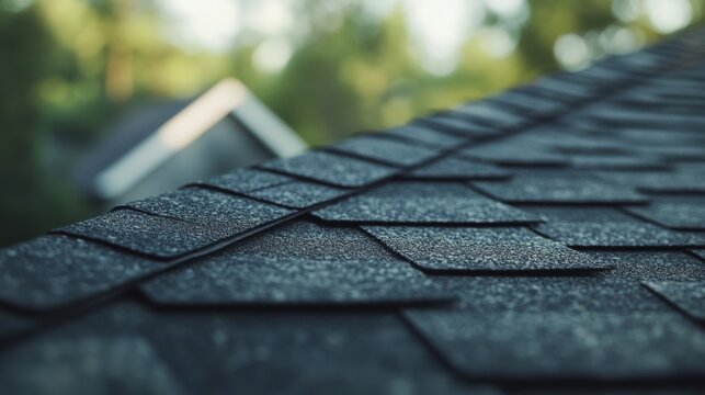 Roofing contractor replacing shingles on a house roof. Featuring roof repair