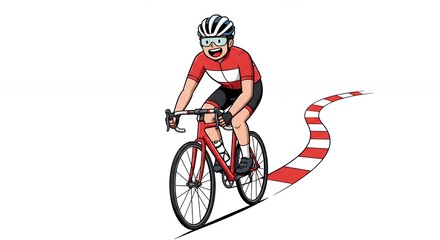 Naklejka premium Smiling cyclist riding road bike along winding path
