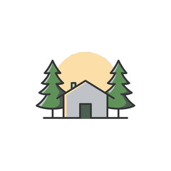 Fototapeta premium Cabin in the Woods at Sunset