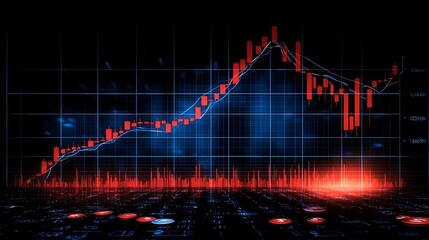 A financial chart with red lines showcasing increasing or decreasing accoding to market trends.