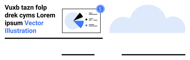 Pie chart and data breakdown presentation, dollar sign overlay, large cloud graphic in background. Ideal for finance, analytics, reporting, data storage, cloud services, business solutions simple