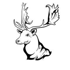 Drawing silhouette Deer Head Logo, Vector illustration design isolated on white background, Great for your Hunting Logo, Decal and Stickers.