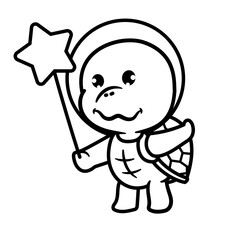 Outline Turtle cartoon character kawaii sticker doodle collection, turtle outline coloring page or book animals for kindergarten, Vector line art set of animals wildlife.