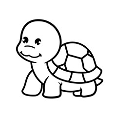 Outline Turtle cartoon character kawaii sticker doodle collection, turtle outline coloring page or book animals for kindergarten, Vector line art set of animals wildlife.