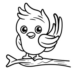 Outline Bird cartoon character kawaii sticker Flat cartoon character isolated on white. coloring page for kids. Funny animal outline illustration