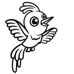 Outline Bird cartoon character kawaii sticker Flat cartoon character isolated on white. coloring page for kids. Funny animal outline illustration