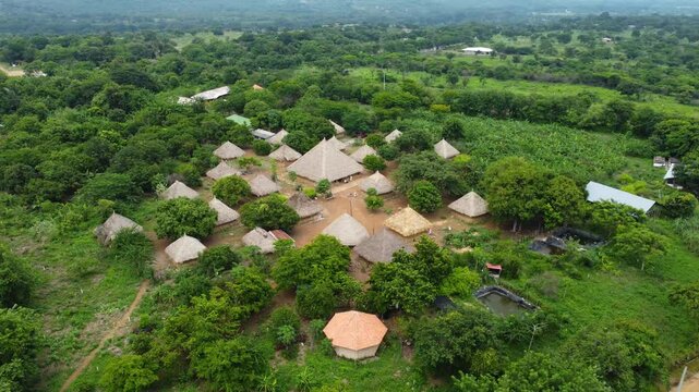Drone Journey Around Maloka in Sierra Nevada de Santa Marta National Park. Embark on a spectacular aerial journey around a traditional Maloka in the heart of Sierra Nevada de Santa Marta National Park