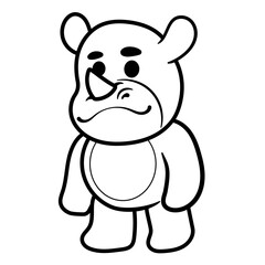 Hand drawing Cute Rhino Walking Cartoon Vector Icon Illustration. Animal Nature Icon Concept coloring page for kids. Funny animal outline illustration. Flat Cartoon Style