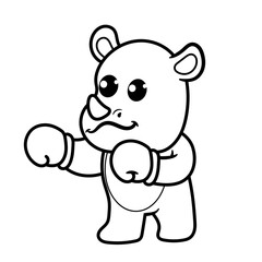 Hand drawing Cute Rhino do the boxing Cartoon Vector Icon Illustration. Animal Nature Icon Concept Isolated Premium Vector. Flat Cartoon Style