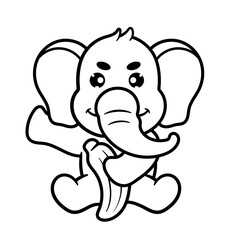 Hand drawing Cute Elephant Eat Banana Cartoon Vector Icon Illustration. Animal Nature Icon Concept Isolated Premium Vector. Flat Cartoon Style