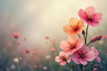 Soft focus watercolor flowers in muted earth tones, nature-inspired design, muted colors