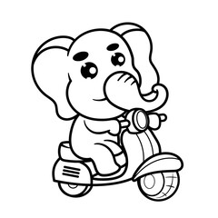 Hand drawing Cute Elephant Riding Motorcycle Cartoon Vector Icon Illustration. Animal Nature Icon Concept Isolated Premium Vector. Flat Cartoon Style